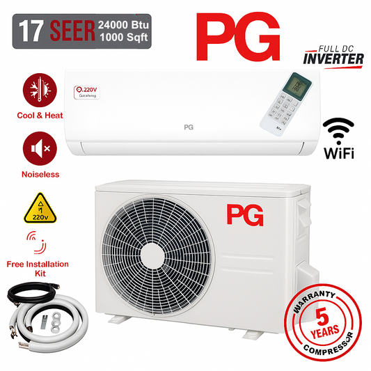 24000 BTU Smart Wi-Fi Mini-Split: R-32,Ultra-Quiet AC & Heat Pump 17 SEER2, 220V