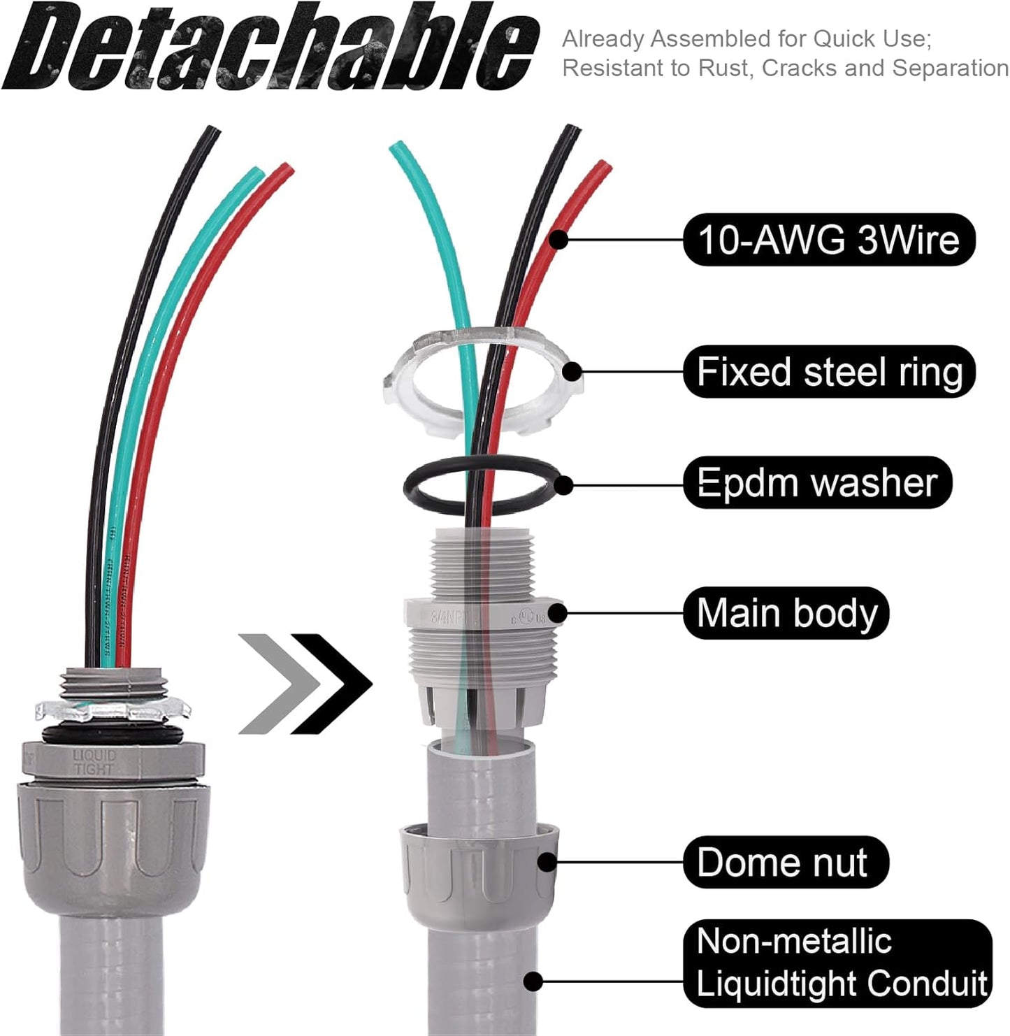 1/2 in 6 ft Gauge Electrical Wire Liquidtight Flexible Non-Metallic Conduit Cable