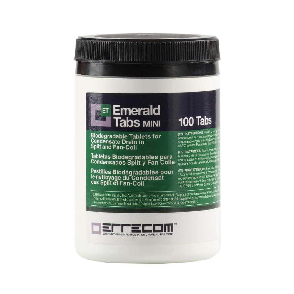 Emerald Tabs – Biodegradable Mini Tablets for Condensate Drain in Split and Fan Coil. 100 tabs x container