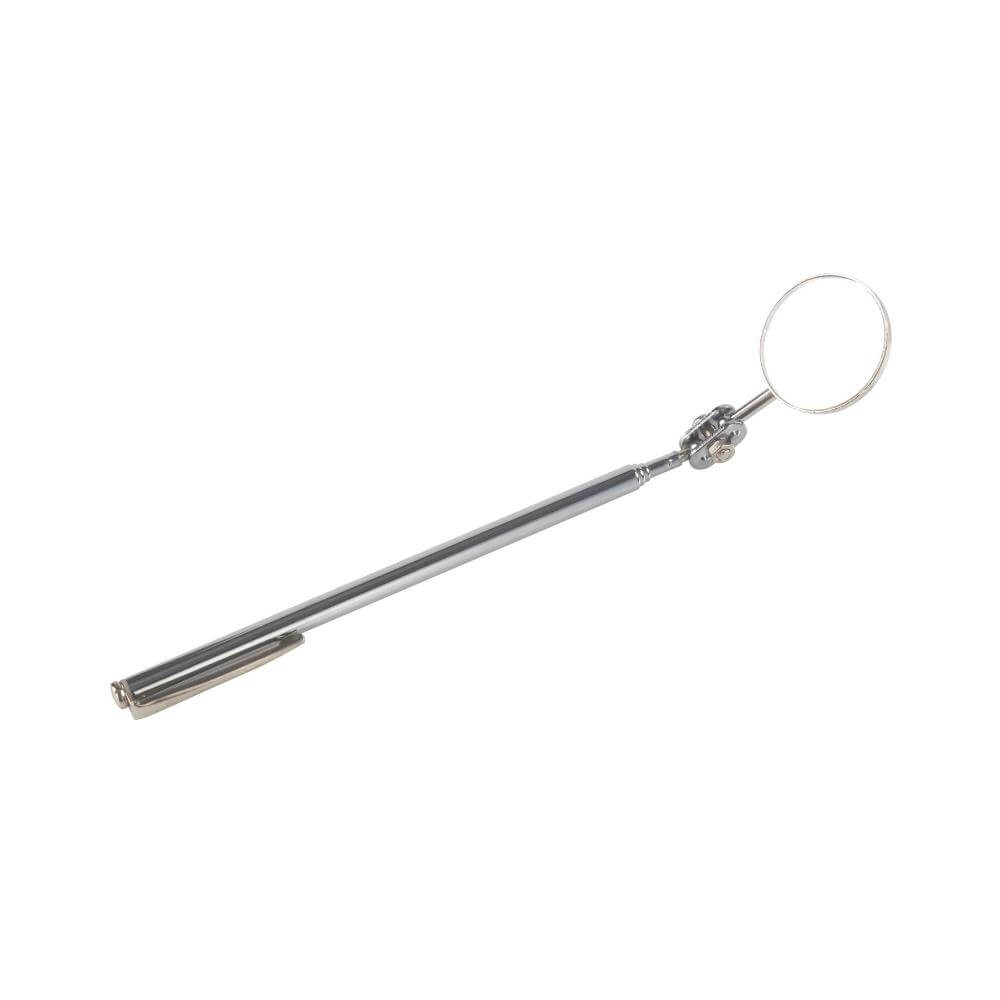 A chrome-plated Everwell inspection mirror with a telescopic handle and a double ball joint swivel at the mirror's head.