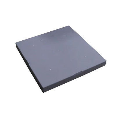 A gray plastic condenser unit pad with the text 'ACRACKS.COM' on it.