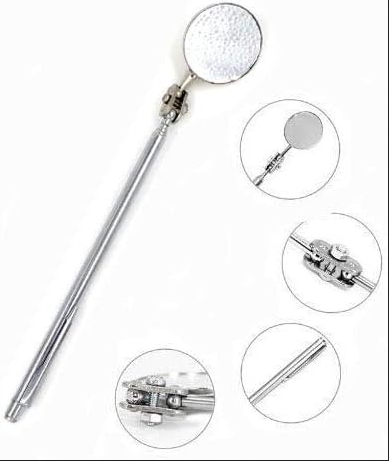 Metallic tool with a spherical head and extendable handle on a white background