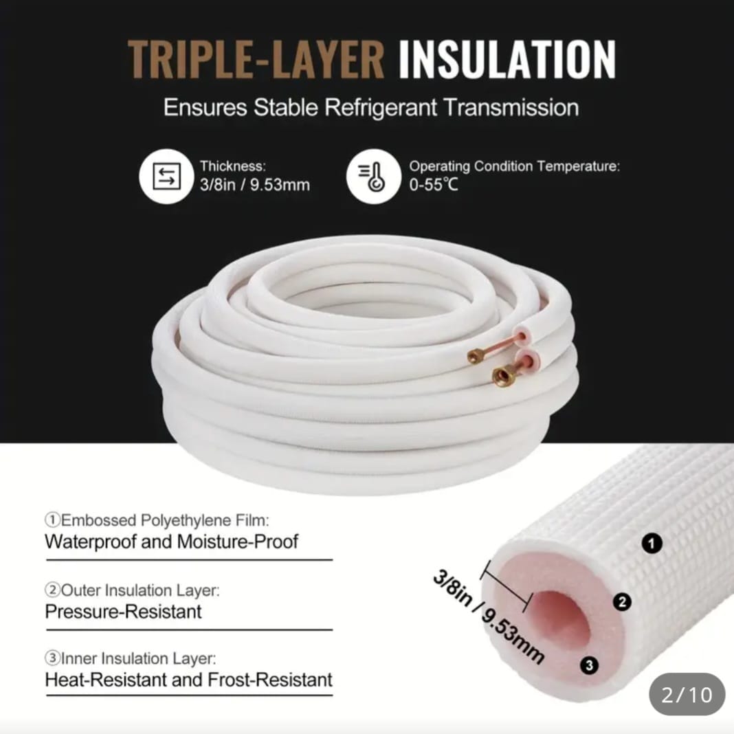 COPPER Ductless Mini Split Line Connection 1/4'' 3/8''-15 ft NOKIT.