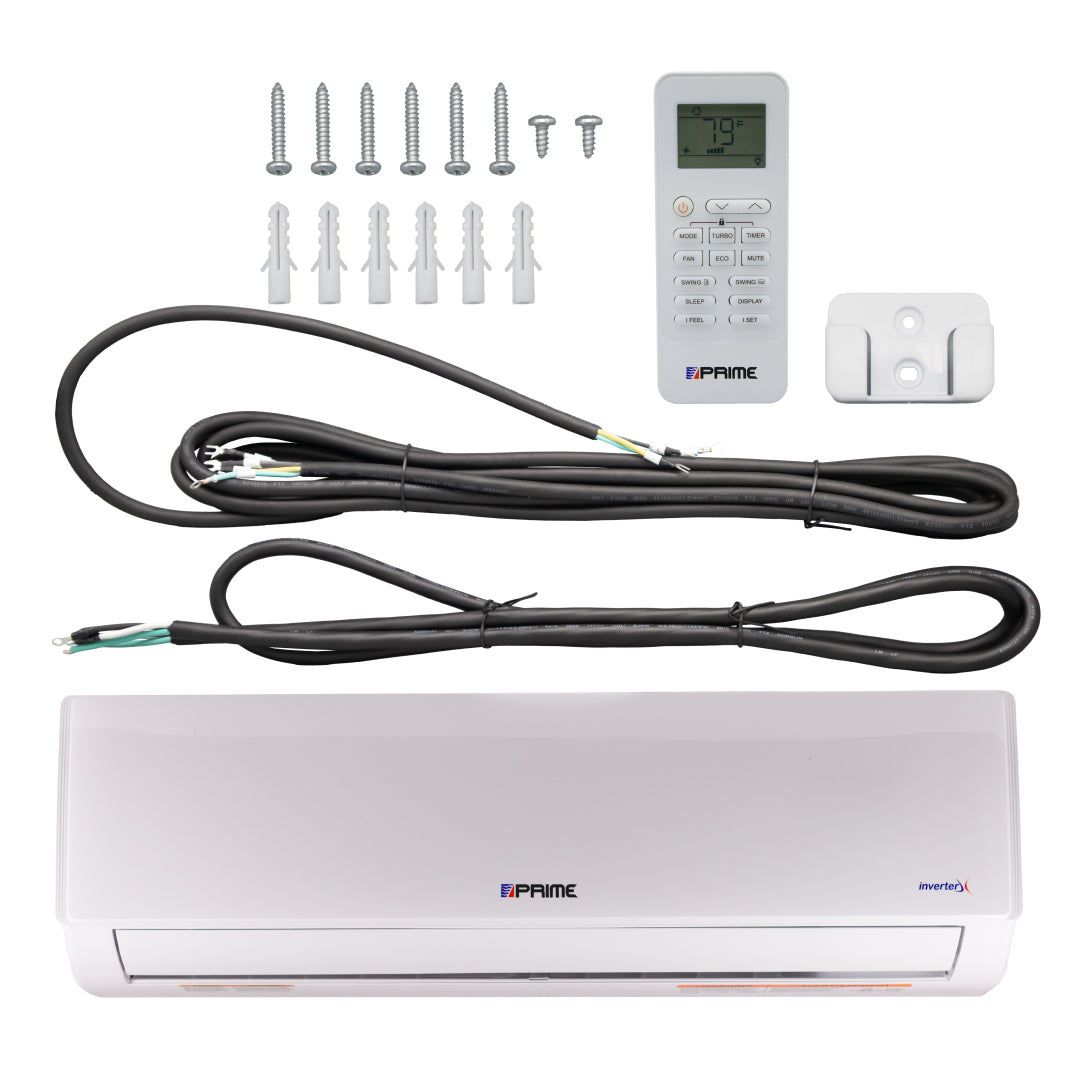 Prime Mini Split Inverter 12000 BTU (1 Ton) 115V – Heat & Cool, WiFi, Silent Mode, 17 SEER2