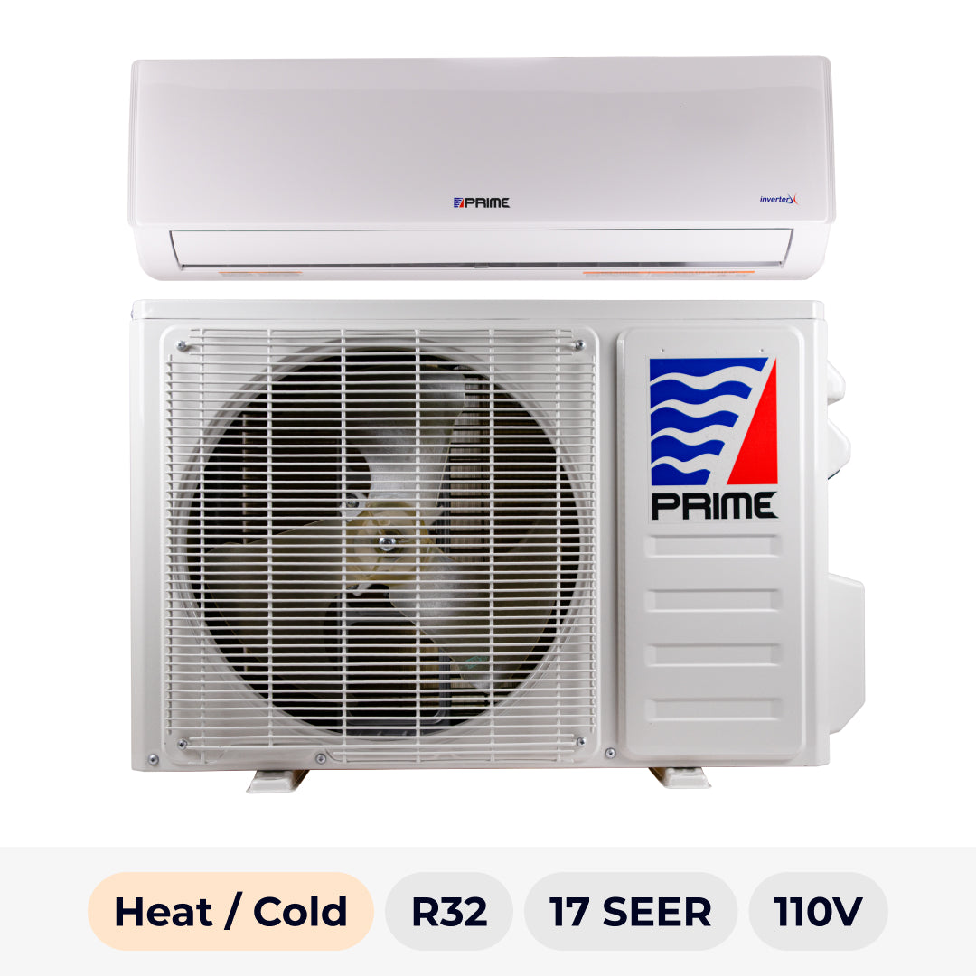 Prime Mini Split Inverter 12000 BTU (1 Ton) 115V – Heat & Cool, WiFi, Silent Mode, 17 SEER2