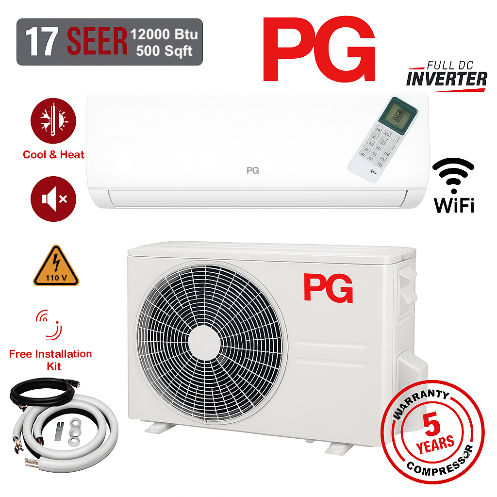 12000 BTU Mini Split Air Conditioner Inverter Heat Pump Ultra Quiet 17 SEER2 110V WiFi