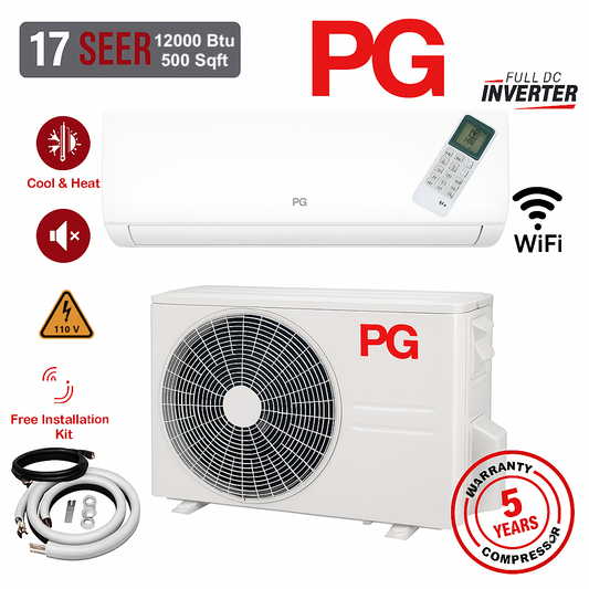 12000 BTU Mini Split Air Conditioner Inverter Heat Pump Ultra Quiet 17 SEER2 110V WiFi