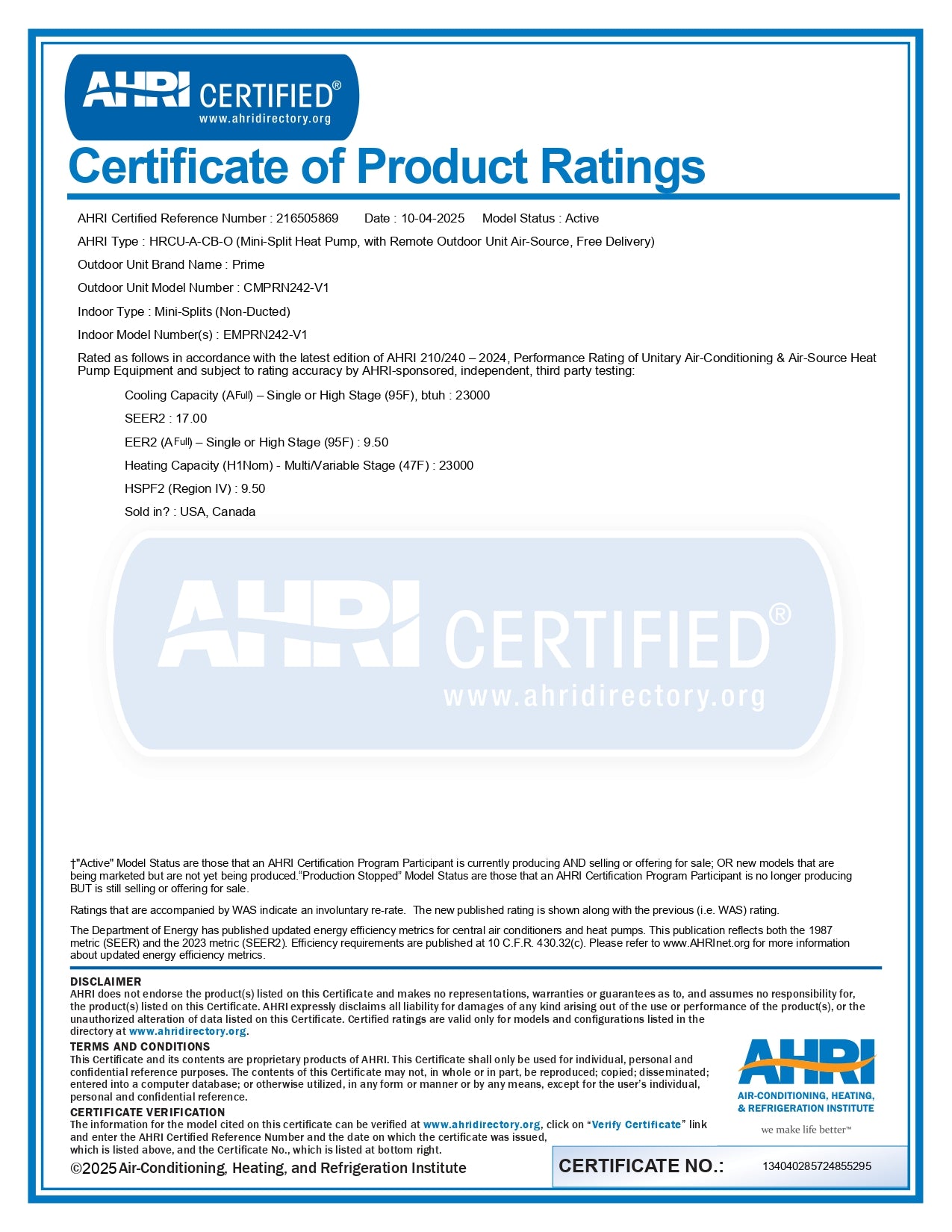 24000 BTU Prime Mini Split Inverter 220V – Heat Pump, WiFi, Silent Mode, 17 SEER2