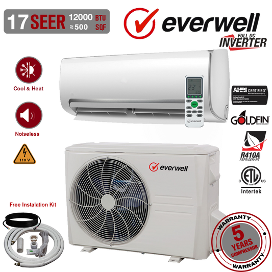 12000 BTU Mini Split Air Conditioner Inverter Heat Pump Ultra Quiet 17 SEER2 110V 1 Ton