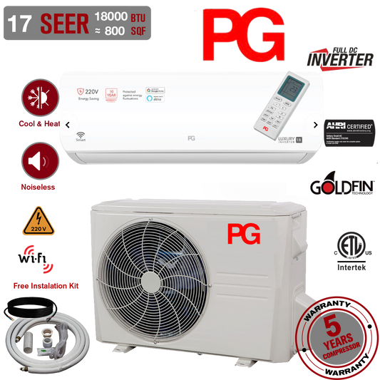 18000 BTU Mini Split Air Conditioner Inverter Heat Pump Ultra Quiet 17 SEER2 220V WiFi