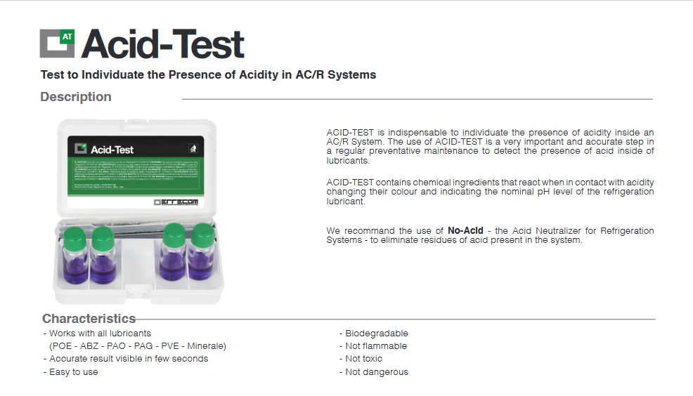 ERRECOM- Acid Test. Test to Individuate the Presence of Acidity in AC/R Systems